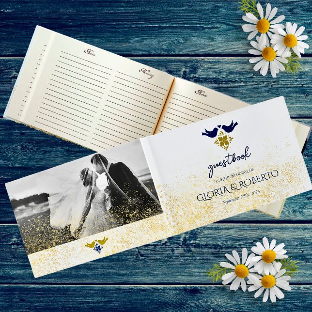 Blue Golden Love Birds Mexican Wedding Guest Book (Creator Uploaded)