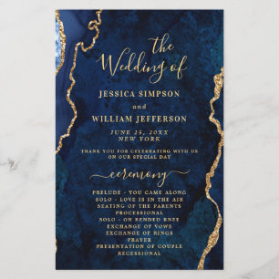 Blue Golden Marble Agate Wedding Ceremony Program