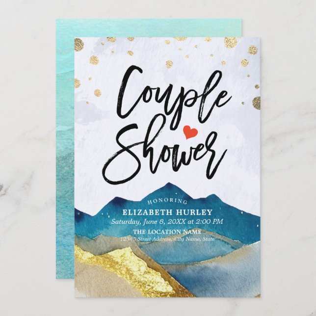 Blue Golden Mountains Couple Shower Wedding Shower Invitation (Front/Back)