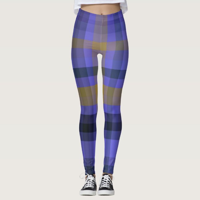 Blue Golden Plaid Leggings (Front)