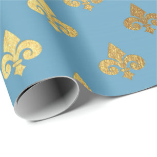 Blue Golden Royal Fior De Lise Ornament Heraldic Wrapping Paper