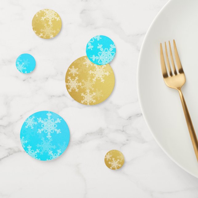 Blue Golden Snowflakes Minimalist Christmas Confetti (Group)