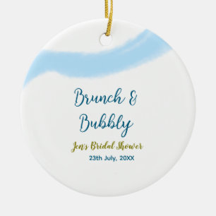 Blue golden watercolor bubbly and brunch bridal sh ceramic ornament