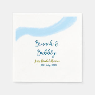 Blue golden watercolor bubbly and brunch bridal sh napkin