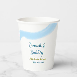 Blue golden watercolor bubbly and brunch bridal sh paper cups