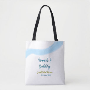 Blue golden watercolor bubbly and brunch bridal sh tote bag