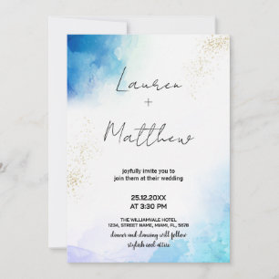 Blue Golden Wedding Invitations