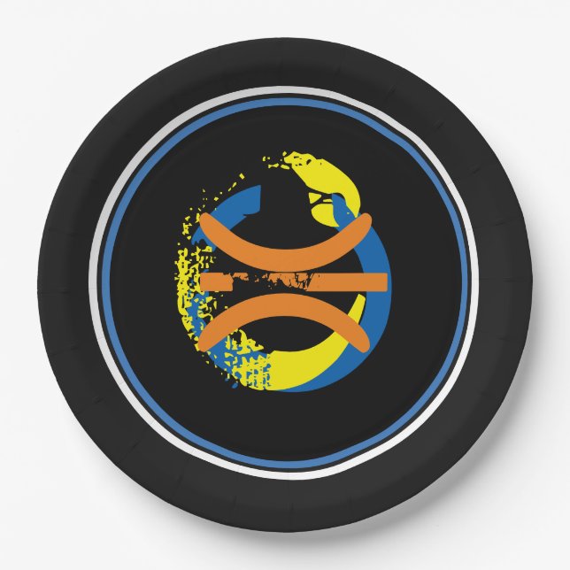 Blue/Golden Yellow/Black Basketball 9" Plates (Front)