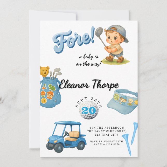 Blue Golf Baby Shower Invite for Boy (Front)