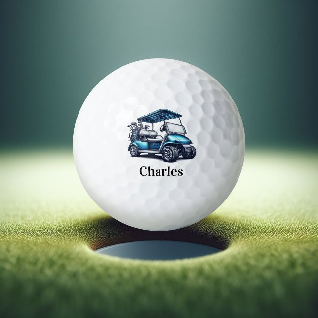 Blue Golf Cart Custom Name Template Golf Balls (Creator Uploaded)