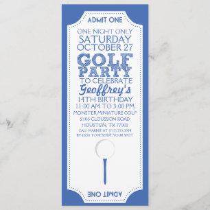Blue Golf Ticket Golf Birthday Party Invitation