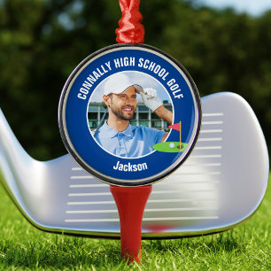 Blue Golfer Photo High School Golf Team Metal Ornament