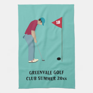 Blue Golfer Putting Ball Kitchen Towel