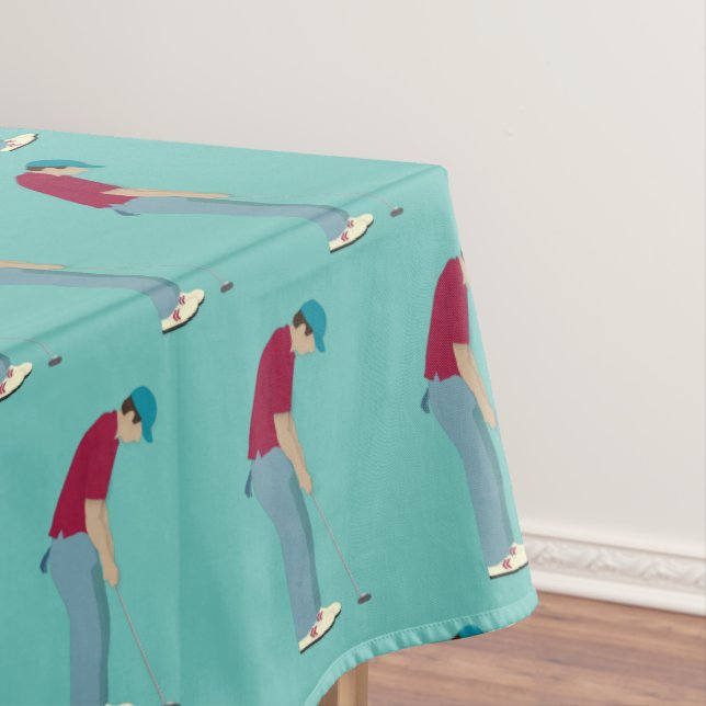Blue Golfers Putting Pattern Tablecloth (In Situ)