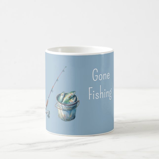Blue Gone Fishing Bucket Coffee Mug (Center)