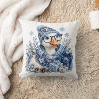 Blue Goose Winter Christmas Hanukkah Gift Throw Pillow