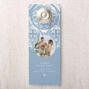 Blue Gothic Castle Winter Fantasy Family Christmas Door Hanger