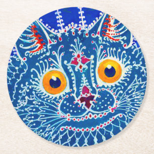 Blue Gothic Cat Round Paper Coaster