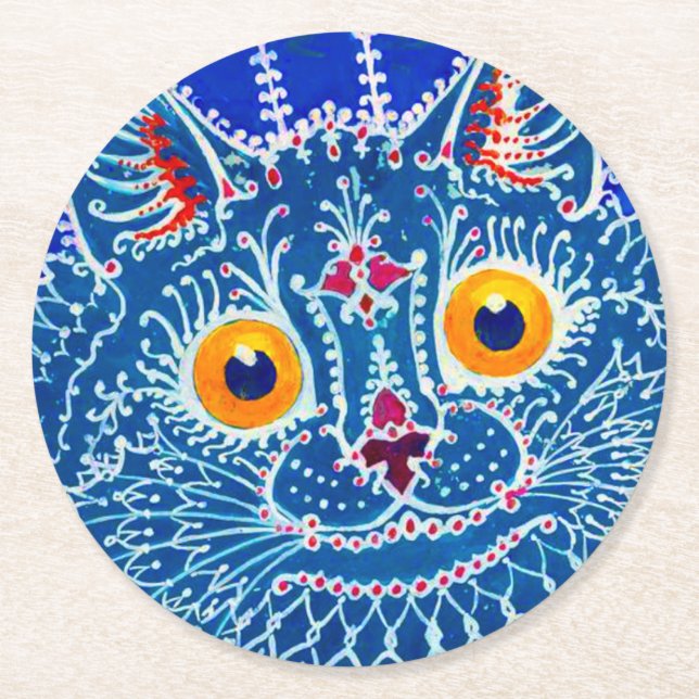 Blue Gothic Cat Round Paper Coaster (Front)
