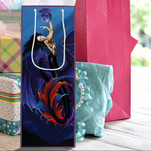 Blue Gothic Dragons Mermaid Fantasy Purple Wine Gift Bag