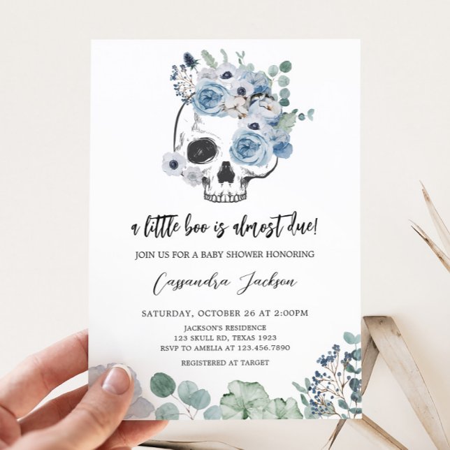 Blue Gothic Floral Skull Baby Shower Invitation (Floral Skull Baby Shower Invitation)