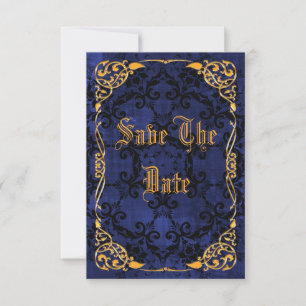 Blue Gothic & Gold Framed 60th Save The Date