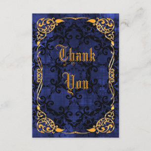Blue Gothic & Gold Framed Birthday Thank You Card