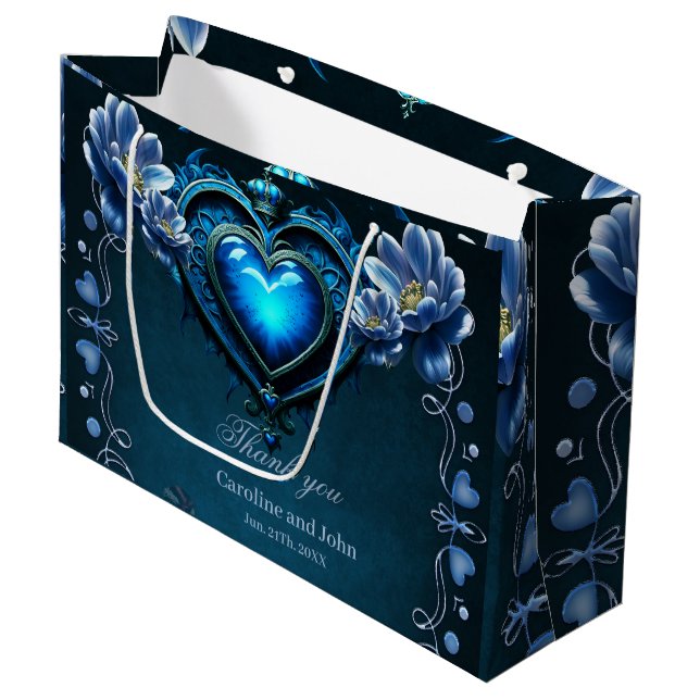 Blue gothic heart surrounded by magical flowers large gift bag (Front Angled)