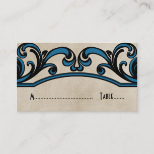 Blue Gothic Swirls Place Card