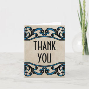 Blue Gothic Swirls Thank You Card