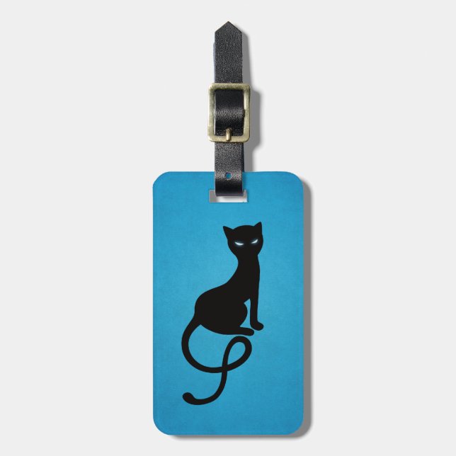 Blue Gracious Evil Black Cat Personalized Luggage Tag (Front Vertical)