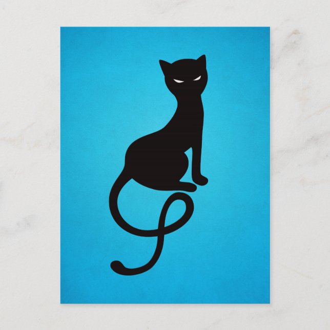 Blue Gracious Evil Black Cat Postcard (Front)