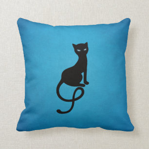 Blue Gracious Evil Black Cat Throw Pillow