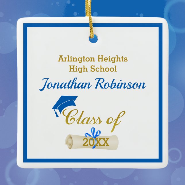 Blue Grad Cap and Diploma Ceramic Ornament (Creator Uploaded)