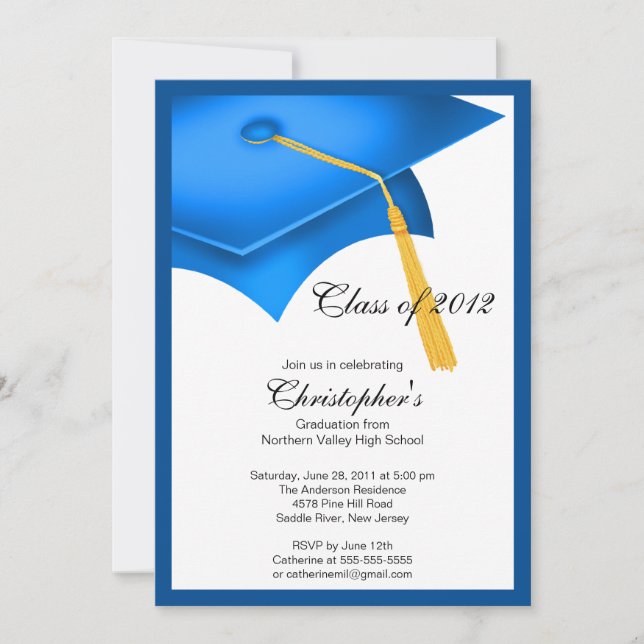 Blue Grad Cap Graduation Party Invitation (Front)
