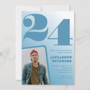 Blue gradient 24th birthday invitations Boy Photo
