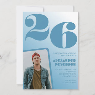 Blue gradient 26th birthday invitations Boy Photo