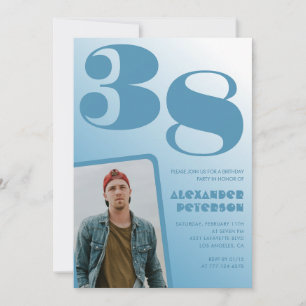 Blue gradient 38th birthday invitations Men Photo