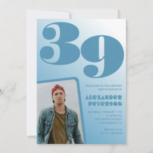 Blue gradient 39th birthday invitations Men Photo