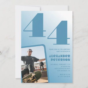 Blue gradient 44th birthday invitations Men Photo