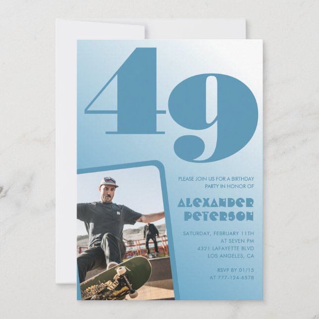 Blue gradient 49th birthday invitations Men Photo (Front)