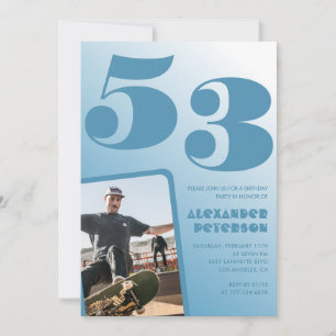 Blue gradient 53rd birthday invitations Men Photo