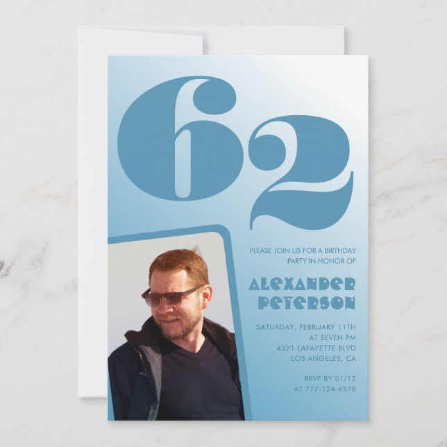 Blue gradient 62e anniversaire invitations Hommes  (Devant)