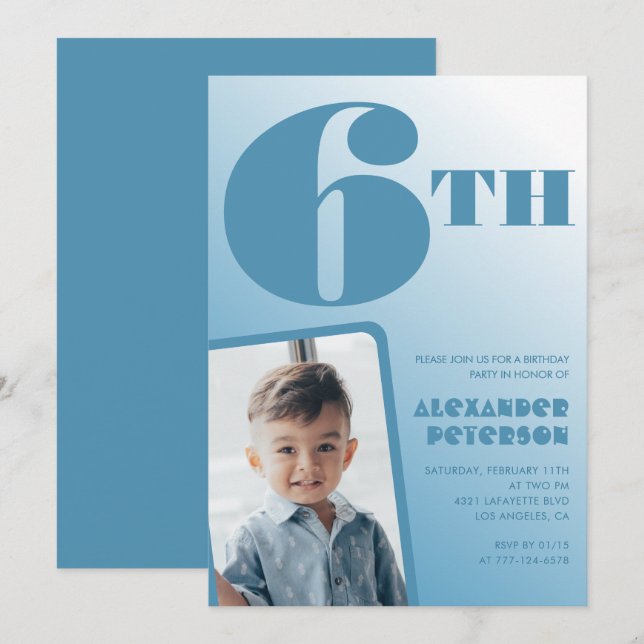 Blue Gradient 6th birthday invitations Photo (Front/Back)