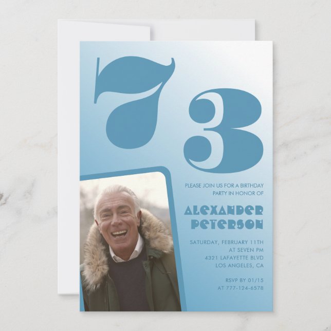 Blue gradient 73rd birthday invitations Men Photo (Front)