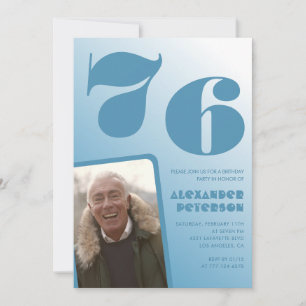 Blue gradient 76th birthday invitations Men Photo
