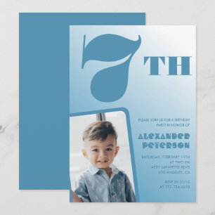 Blue Gradient 7th birthday invitations Photo