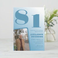 Blue gradient 81st birthday invitations Men Photo