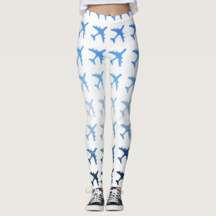 Blue Gradient Airplane Pattern Leggings