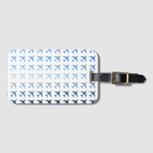 Blue Gradient Airplane Pattern Luggage Tag